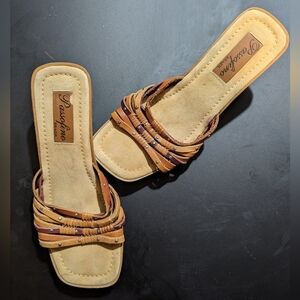 Heeled leather strap sandals